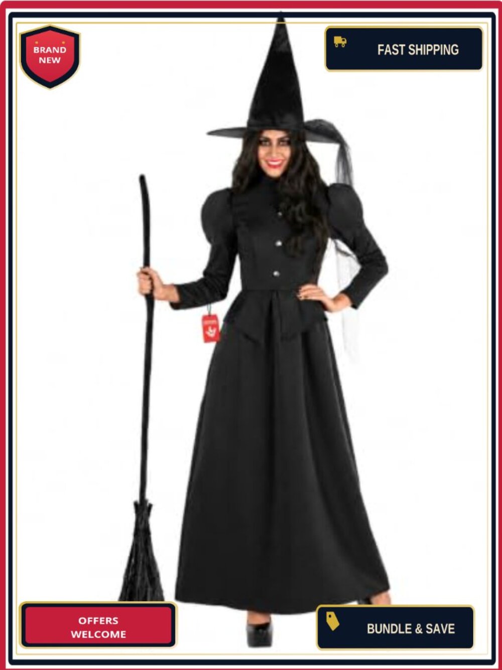 Witch Costume Women Dress Hat Veil Halloween Costume Party